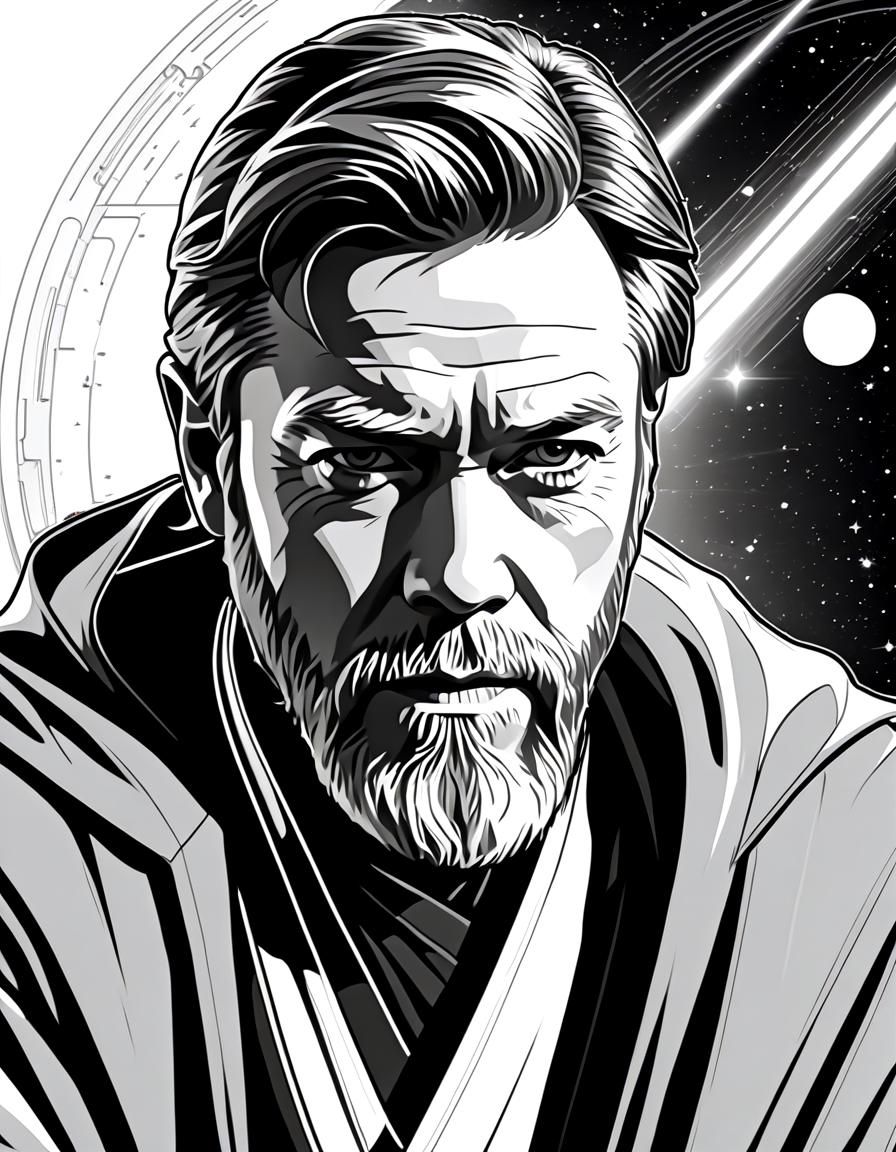 Hyper Detailed Line Art of Obi-Wan Kenobi