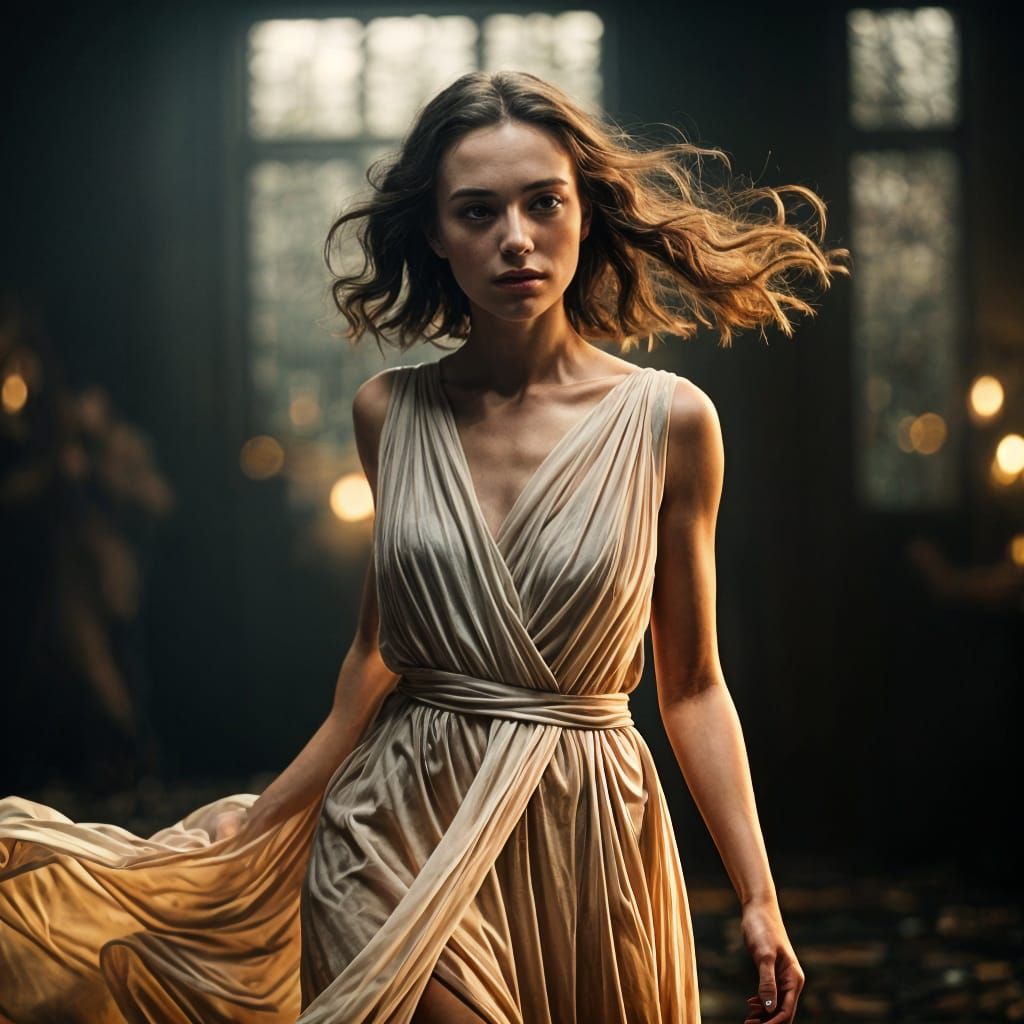 Woman's Elegant and Dynamic Pose with Extended Arm