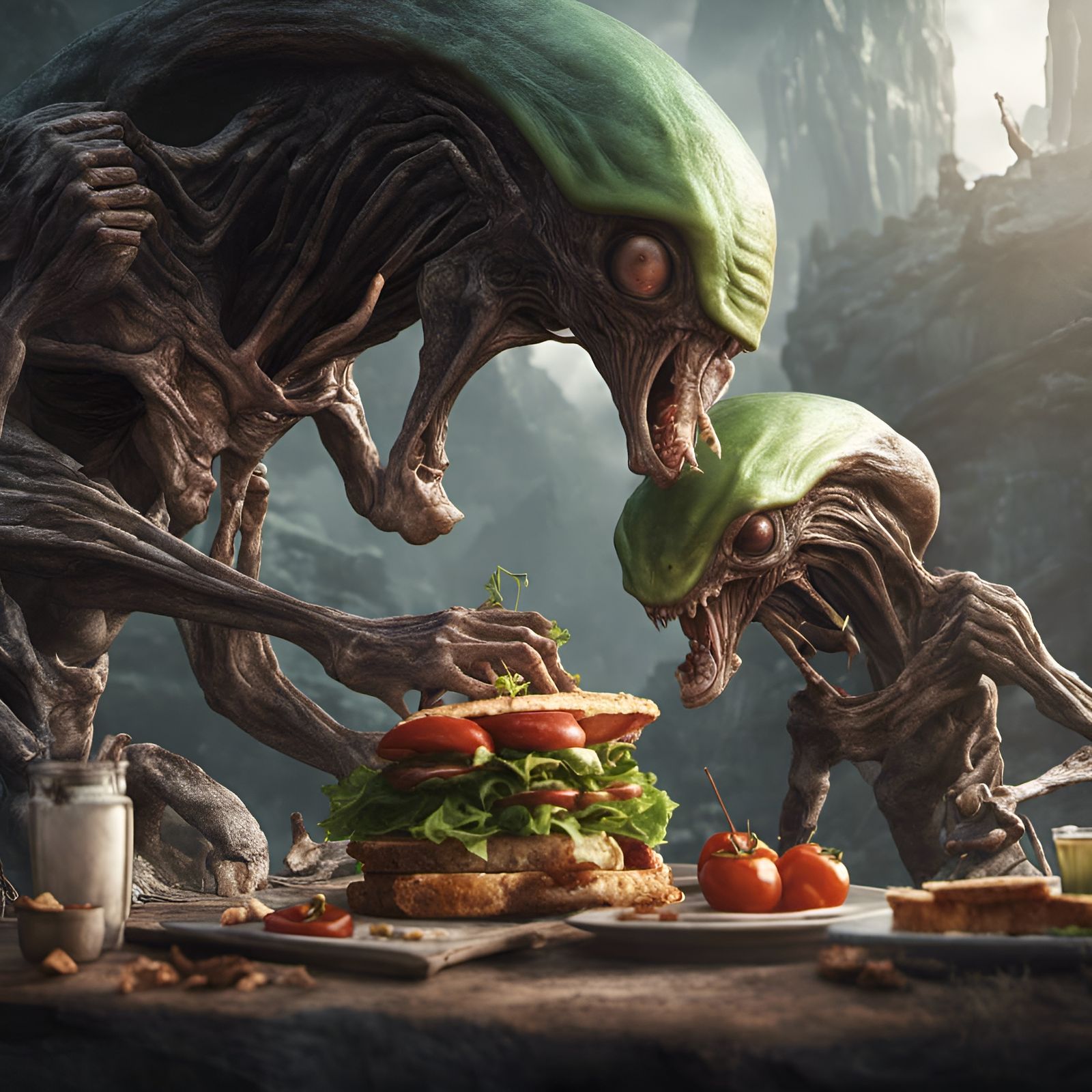 Aliens Share a BLT: Detailed Matte Painting