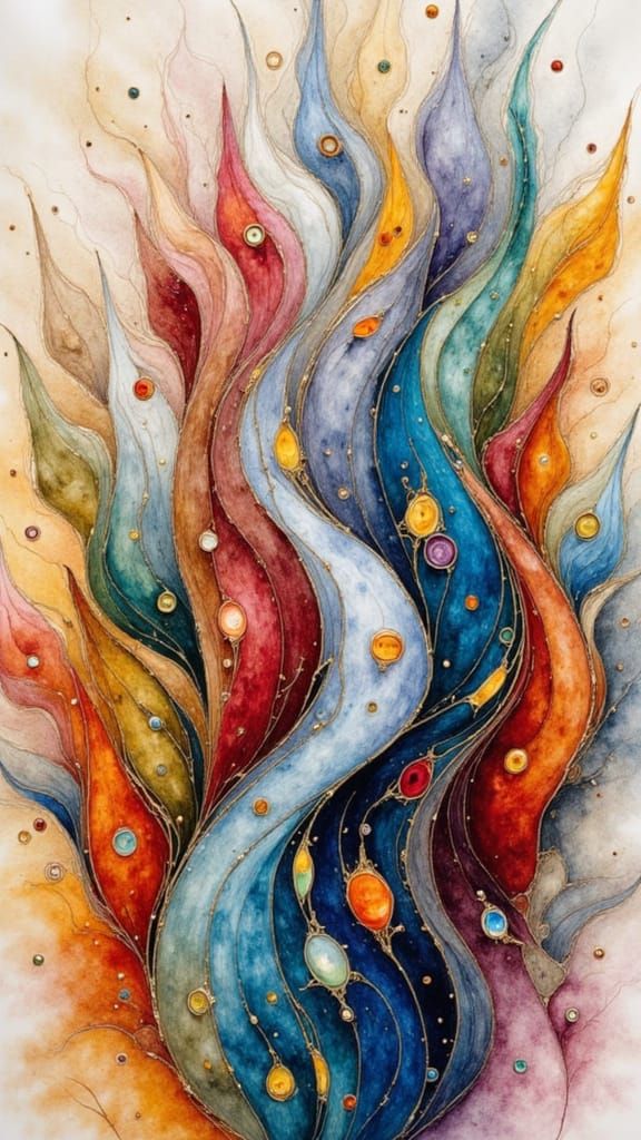 Abstract Arabesque Volutes with Mixed Media Collage