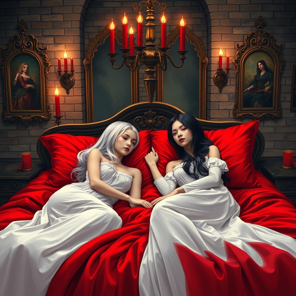 Gothic Beauty: Two Mysterious Maidens in Elegant Repose