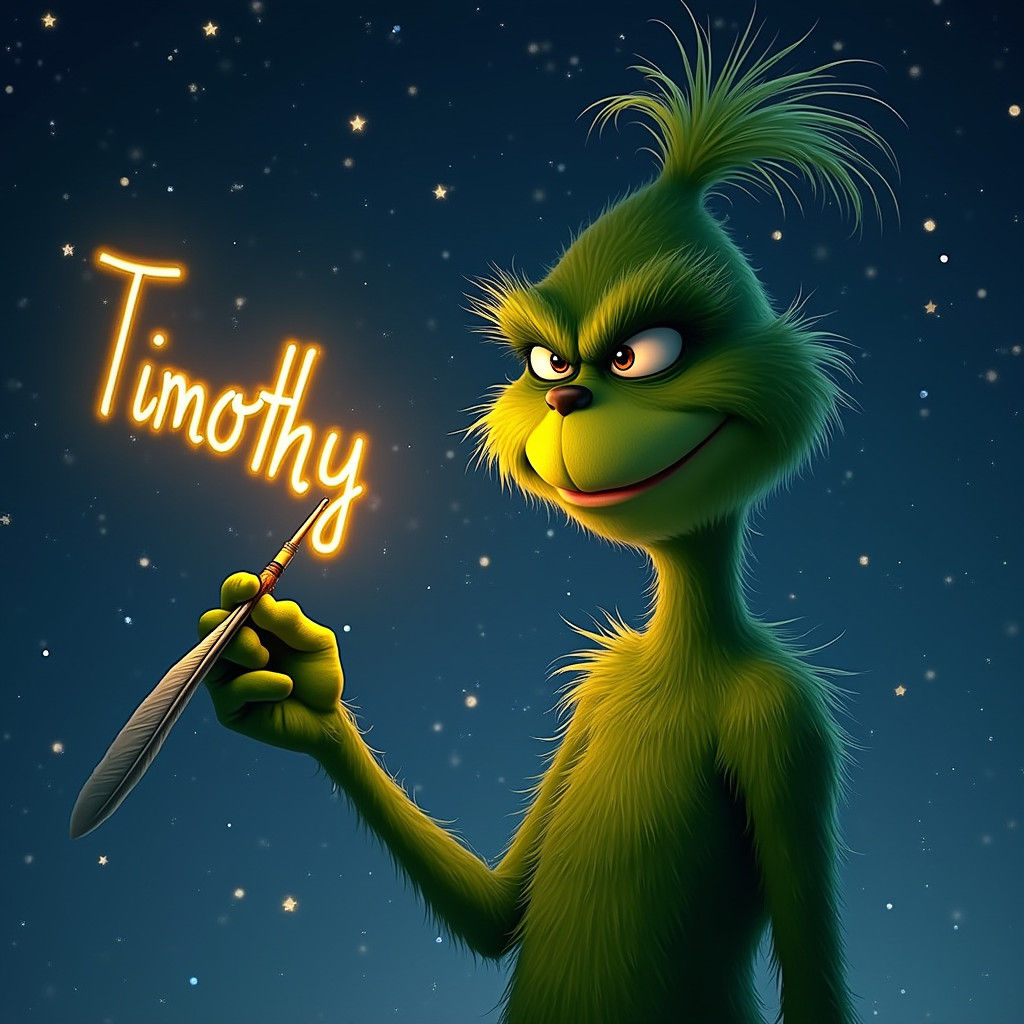 Grinch Writes 'Timothy' in Starry Van Gogh Sky