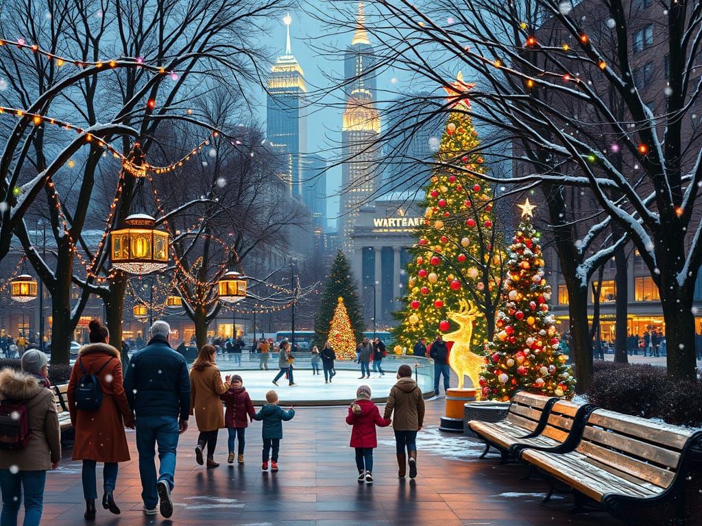 Whimsical Winter Wonderland Scene with Grunge Distressed Pat...