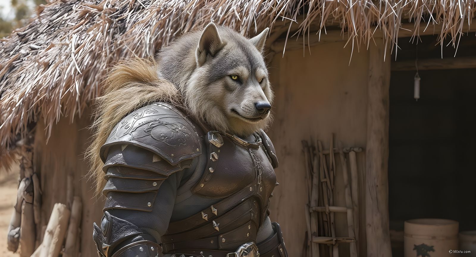 Canine Humanoid in Armor: Hyperrealistic Fantasy Portrait