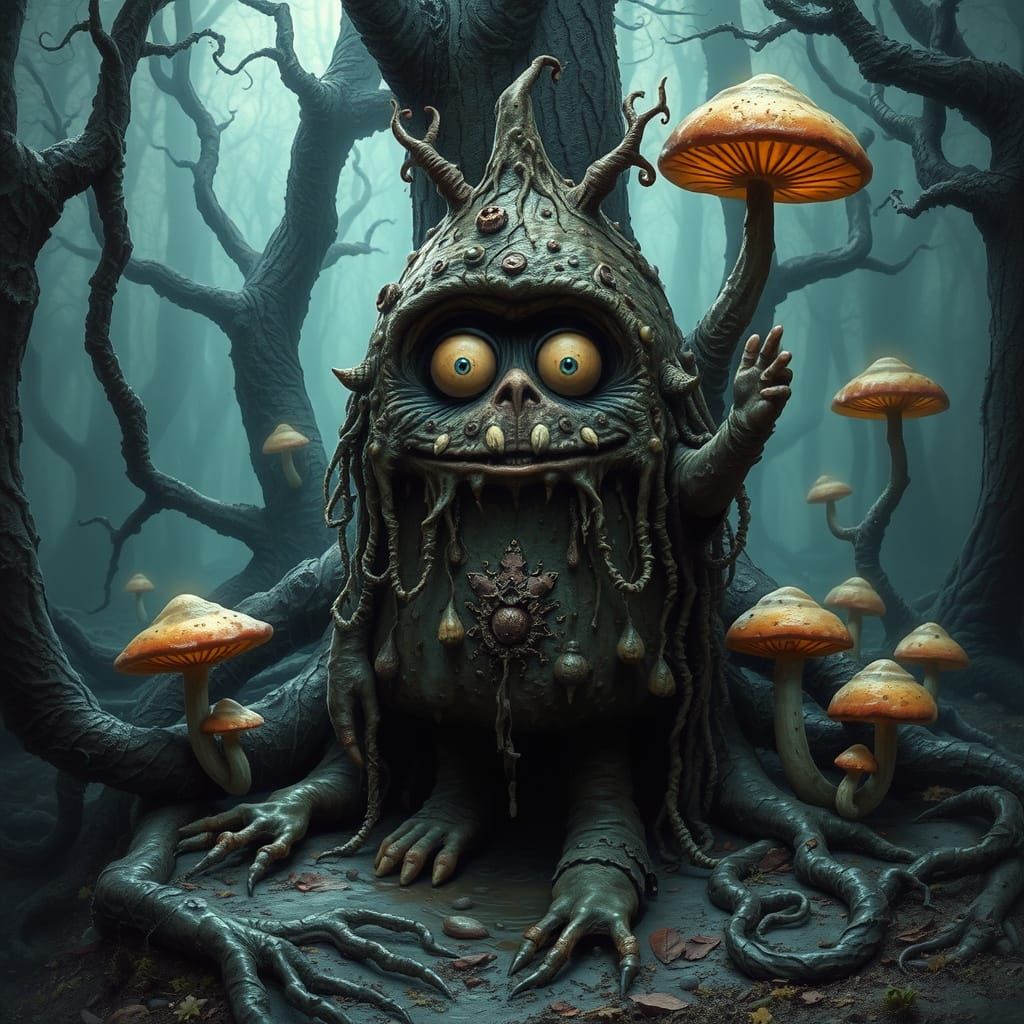 Whimsical Mud-Covered Forest Creature