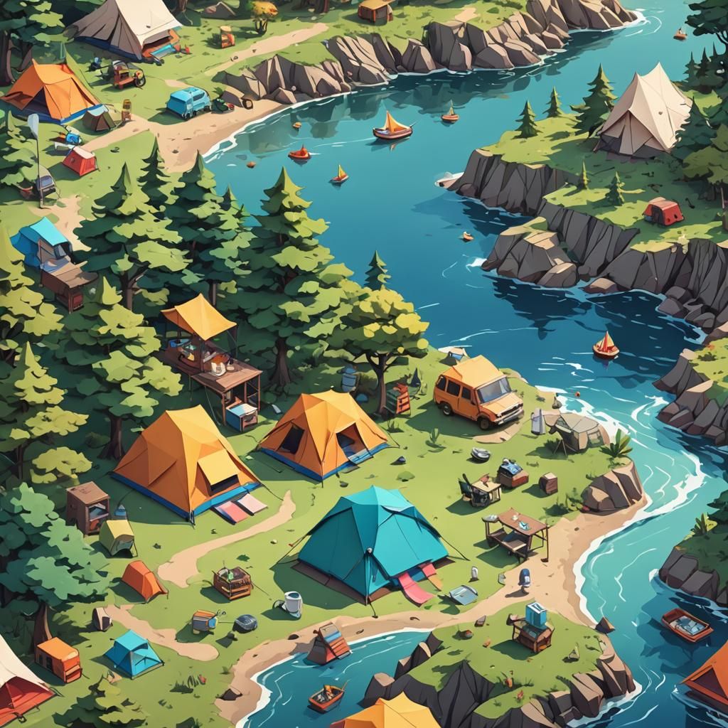 Seaside Camping Scene in Anime Style