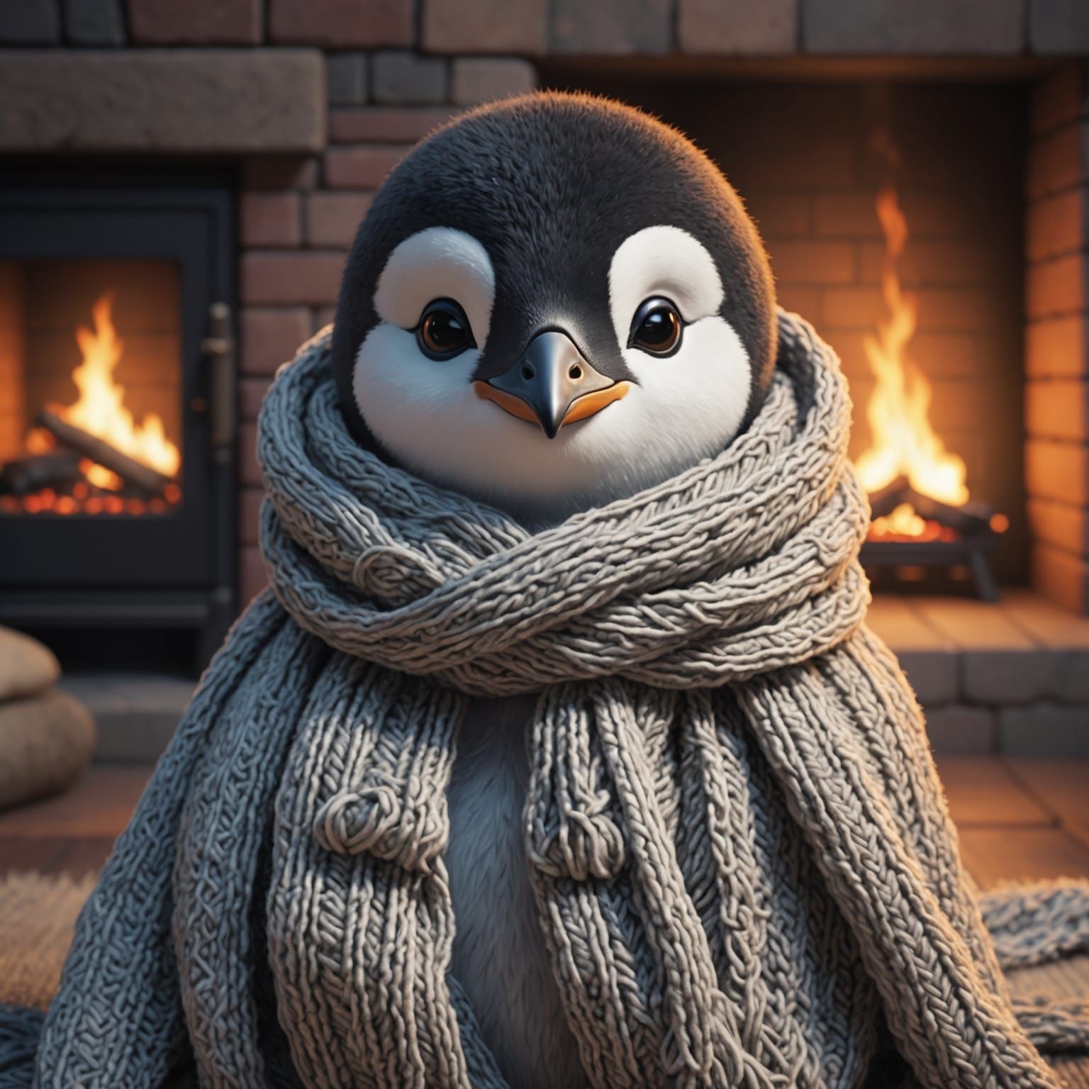 Penguin Warms Itself: Detailed 3D Anime Art