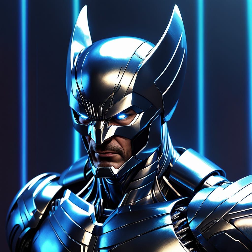 Cybernetic Wolverine in Metallic Silver Chrome Armor