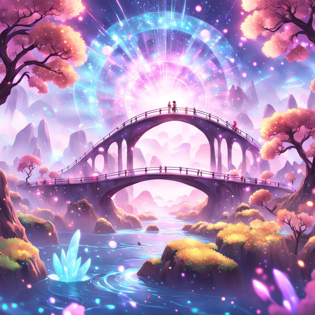 Vibrant Cosmic Bridge Connects Floating Islands in Dreamlike...