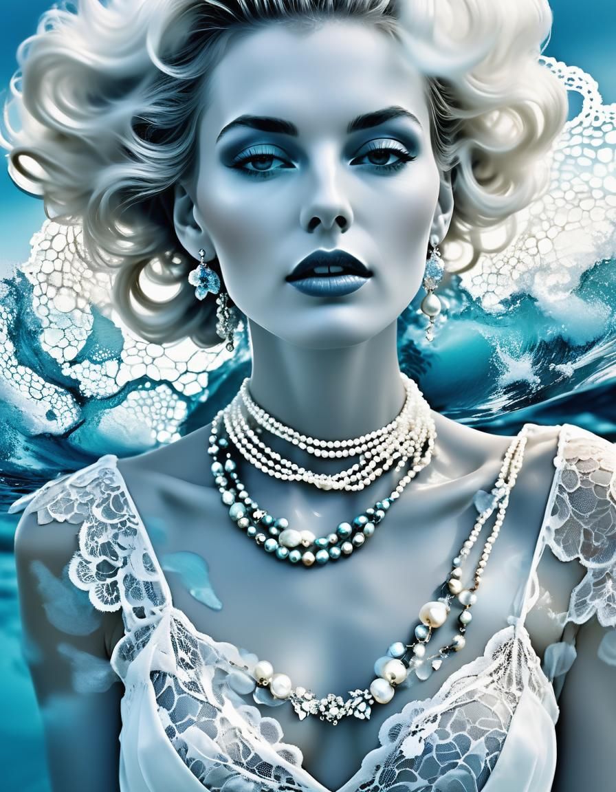 Glamorous 80s Overexposed Photography with Pearl Necklace