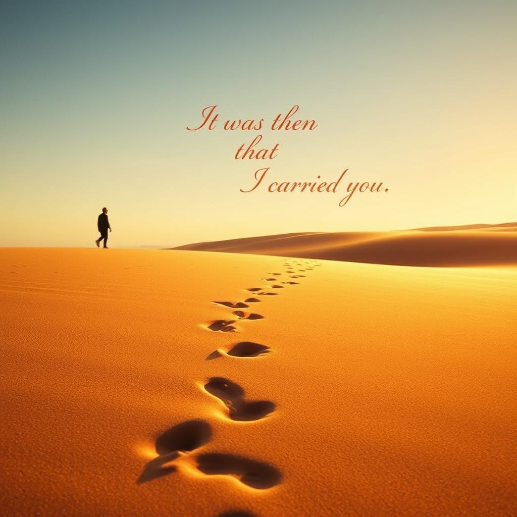 Footprints in Golden Sand with Ephemeral Quote
