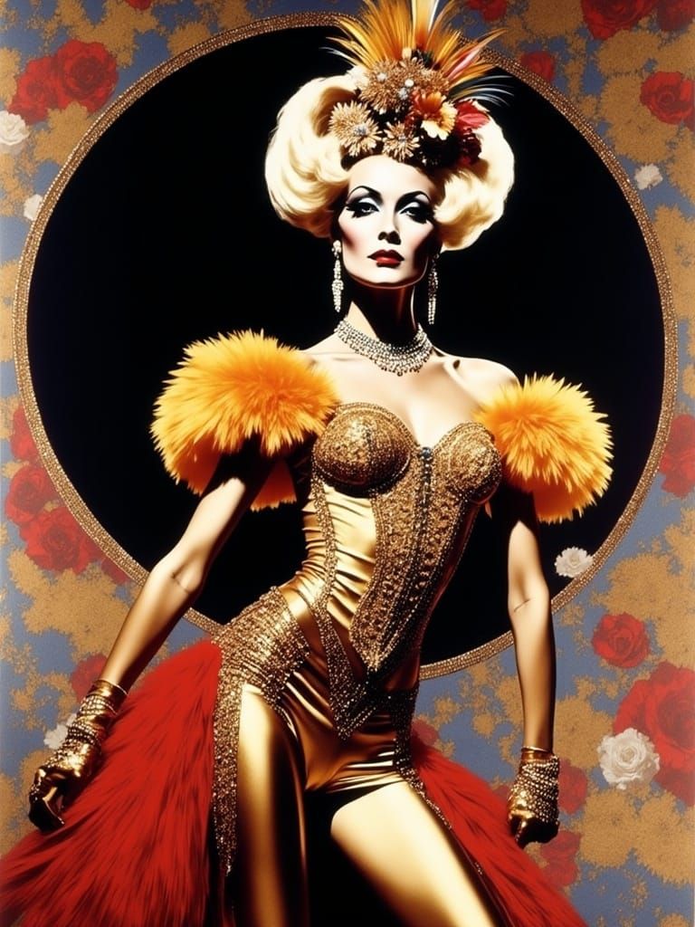 Golden Can Can Dancer in Magical Realism Style