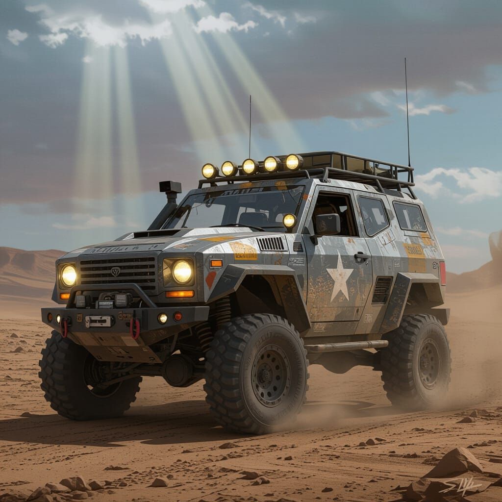 Rugged Survival Vehicle in Post-Apocalyptic Landscape