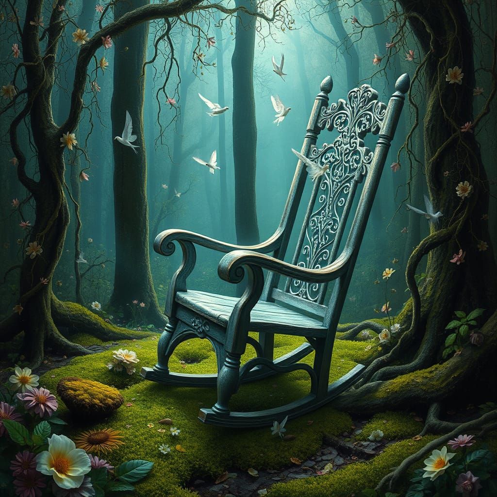 Ethereal Rocking Chair in Surrealist Forest