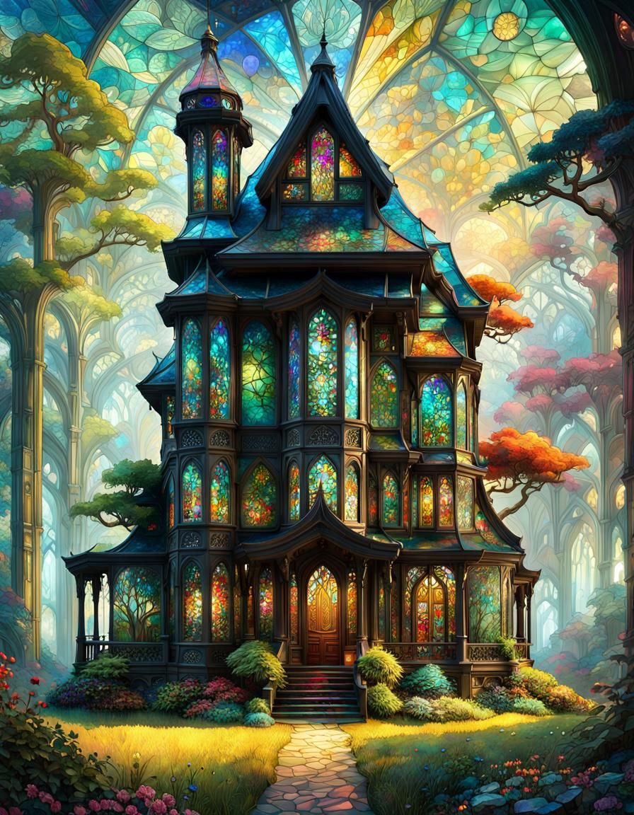 Stained Glass House in Enchanted Forest