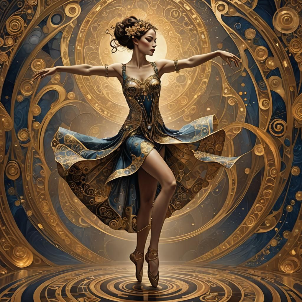 Art Deco Dancer with Fractal Curves