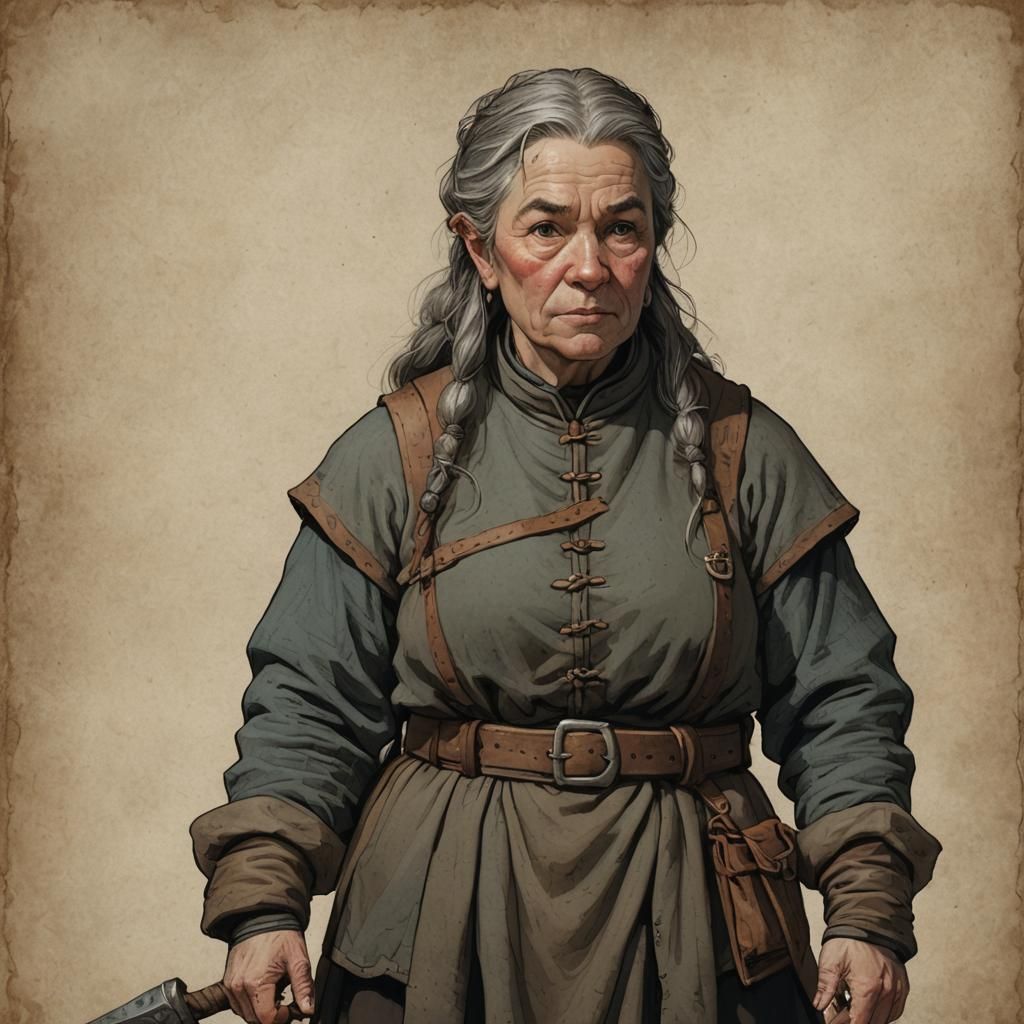 Middle Aged Female Dwarf in Simple Clothing