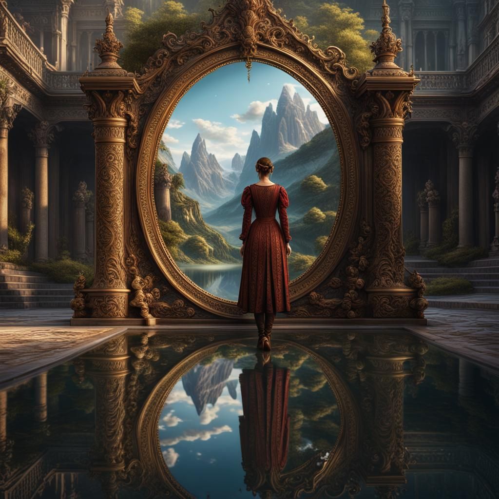 Woman's Reflection Reveals Younger Self in Detailed Art
