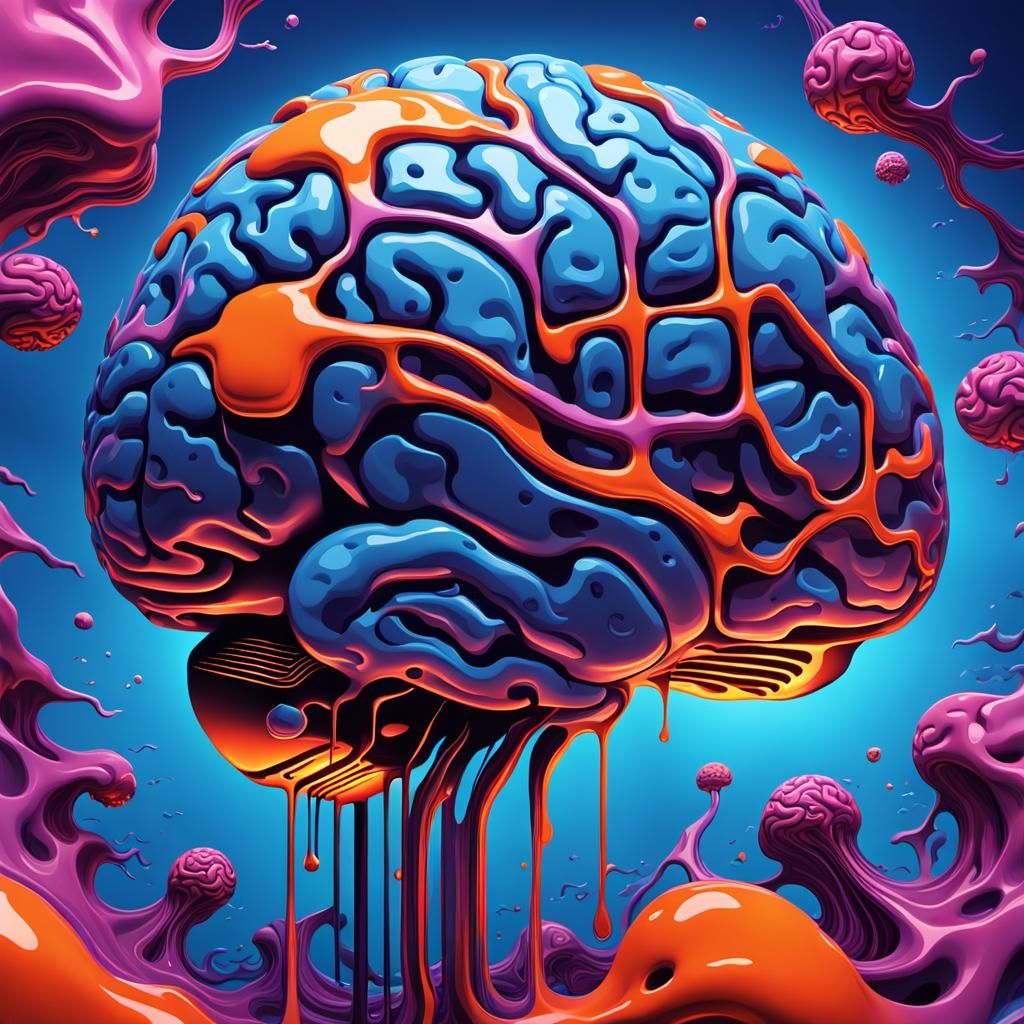 Melting Brain Battery in Psychedelic Digital Art
