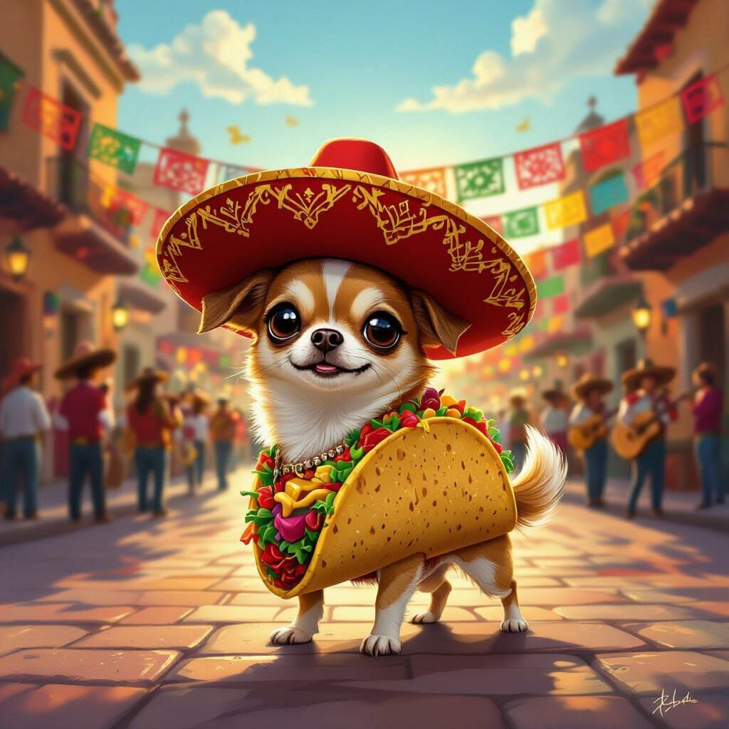 Chihuahua Taco Character in Mariachi Hat