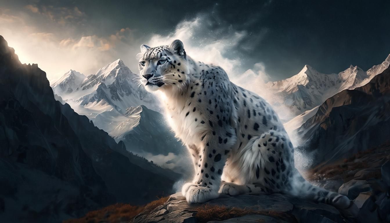 Snow Leopard Spirit in Low-Poly Art Style