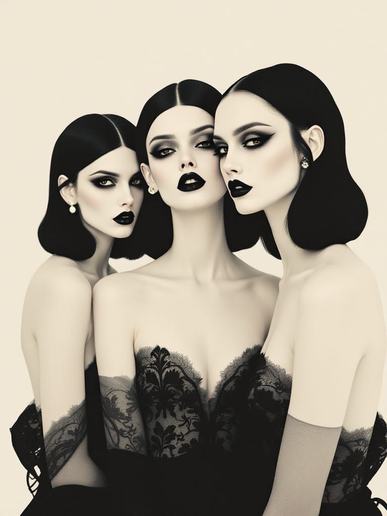 Geometric Gothic Fashion Illustration with Stylized Figures