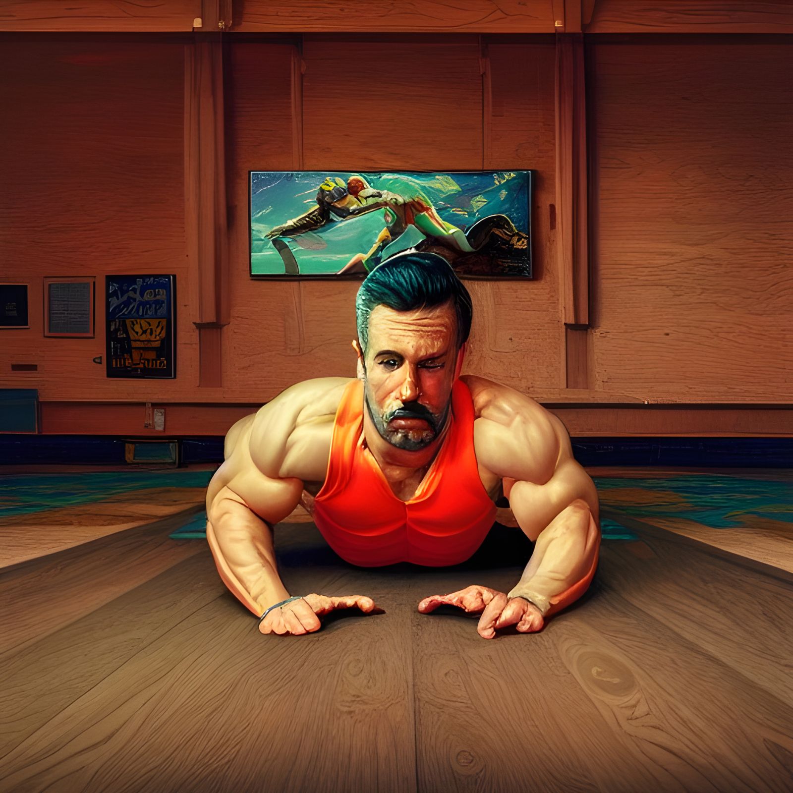 Detailed Man Doing Pushups, Hyperrealistic Digital Art