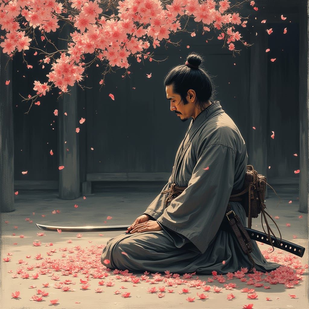 Samurai Meditating Before Seppuku in Osaka Castle