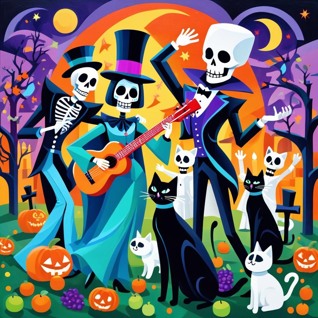 Ghosts and Skeletons Celebrate Halloween in Cubist Style