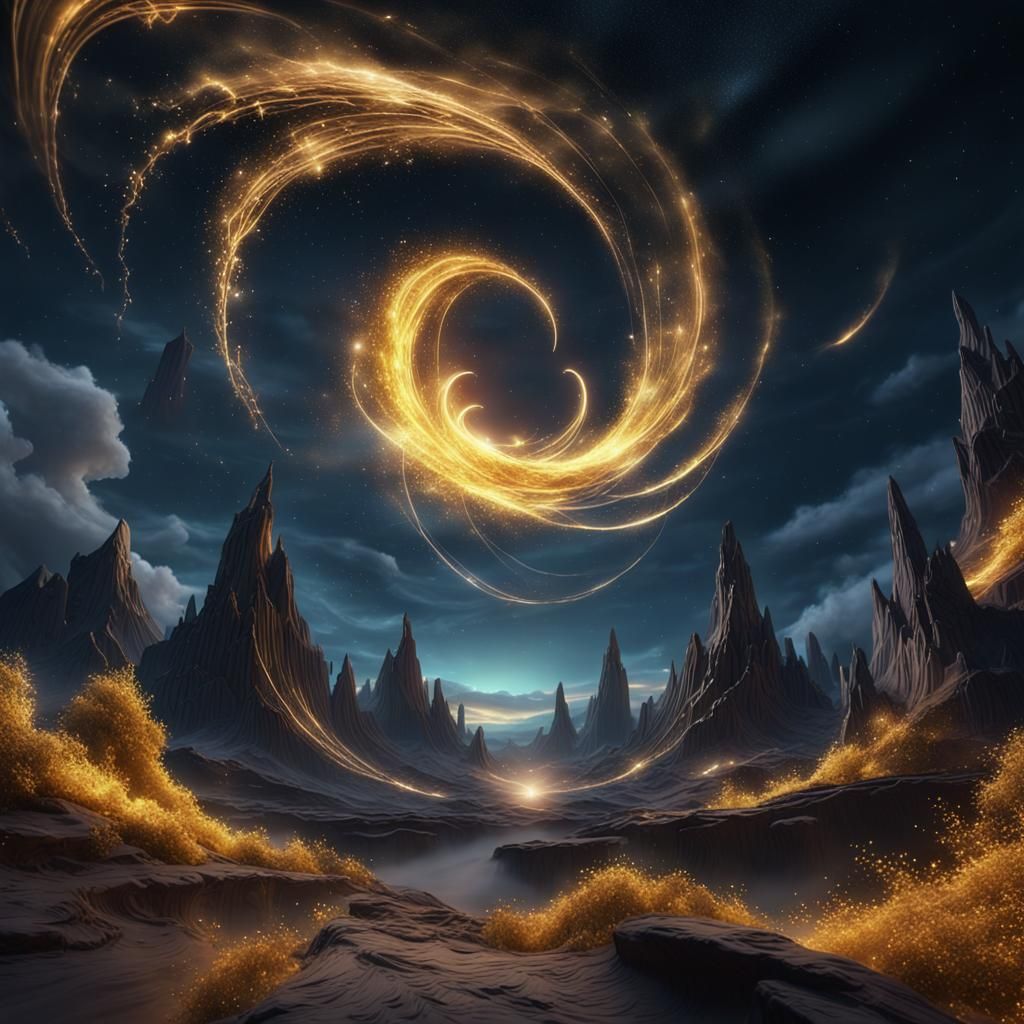 Golden Magic Swirling in a Night Sky