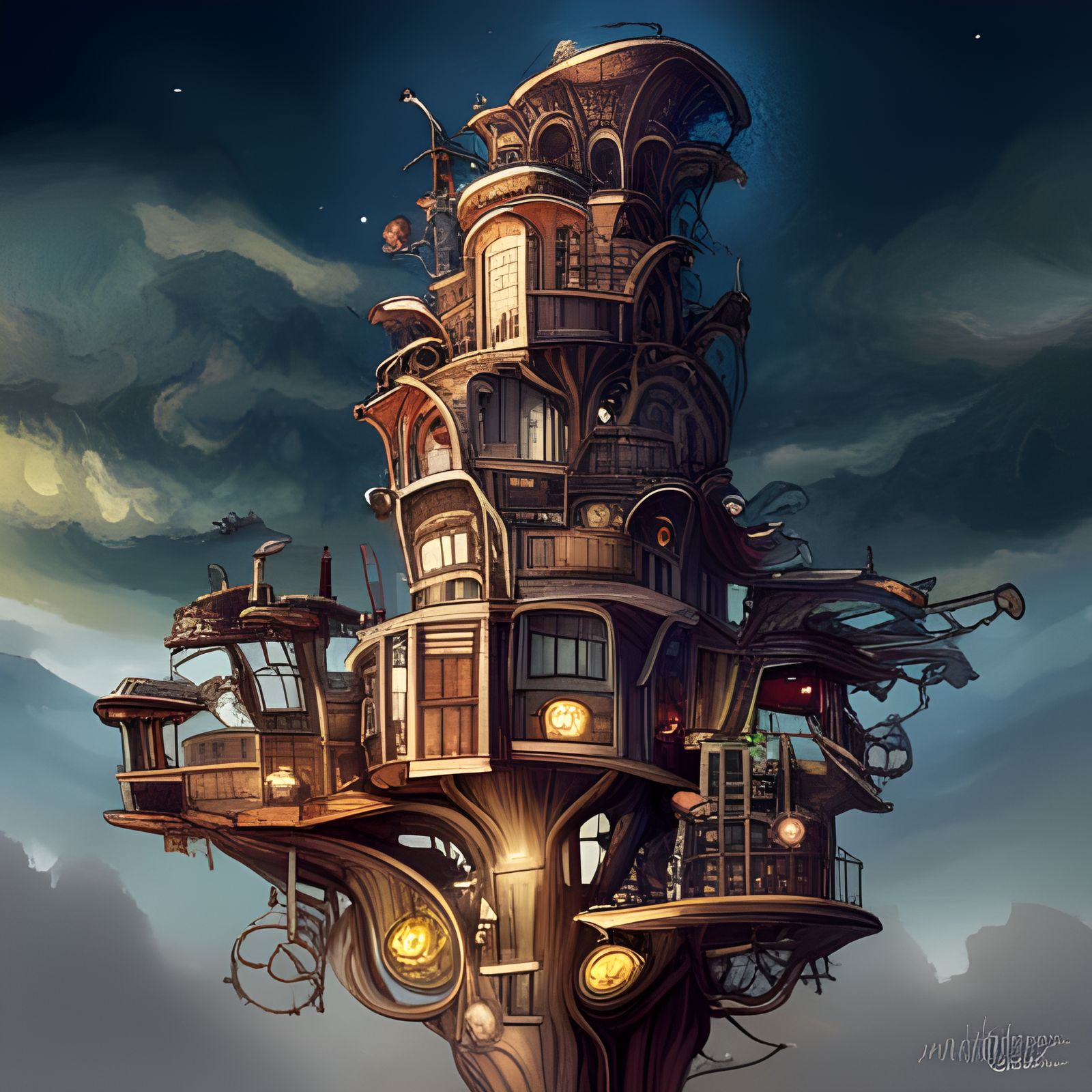 Ornate Steampunk Treehouse in Hyperdetailed 8K Rendering
