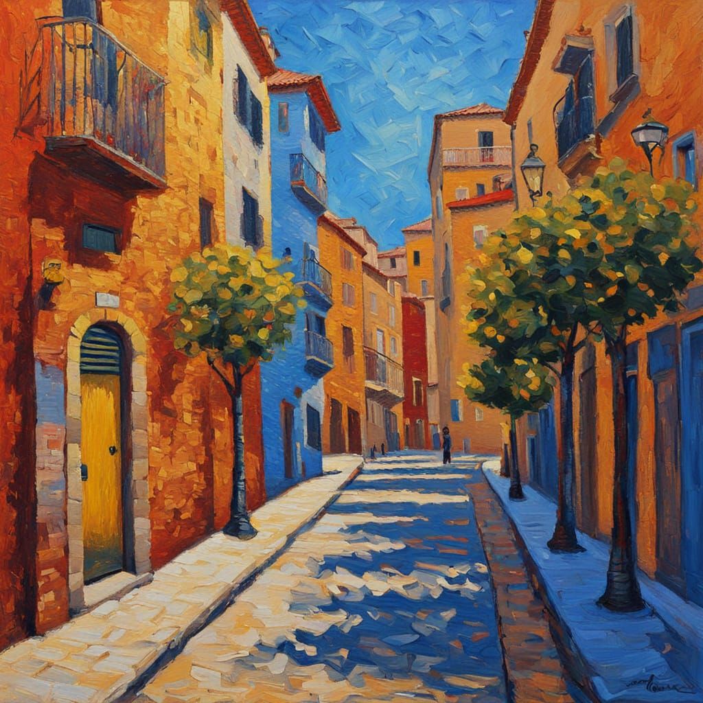 Getafe Street Scene in Neo-Impressionist Style