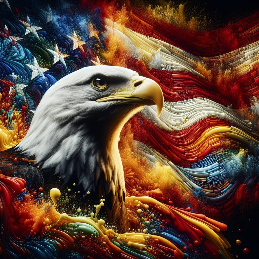 Majestic Bald Eagle with Stained Glass Flag