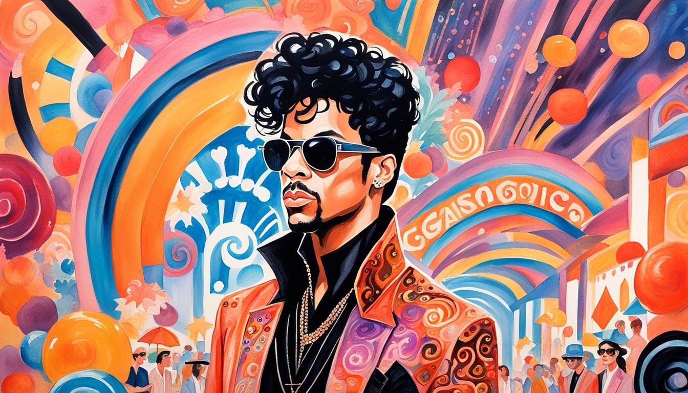 Prince Portrait in Vegas, Watercolor and Acrylic Style