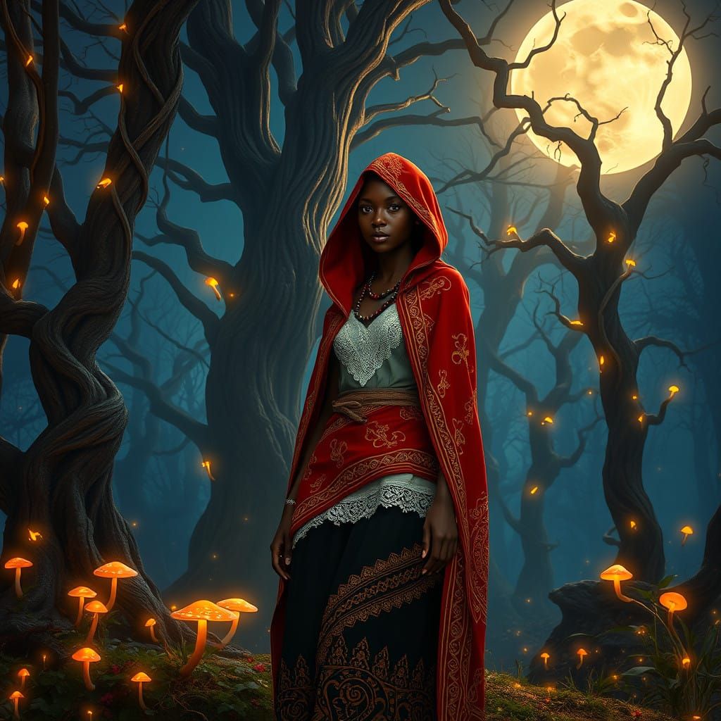 African Fantasy Princess in Mystical Forest