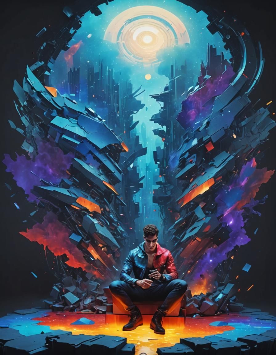 Neo-Futuristic Shirtless Male Fashion in Digital Art