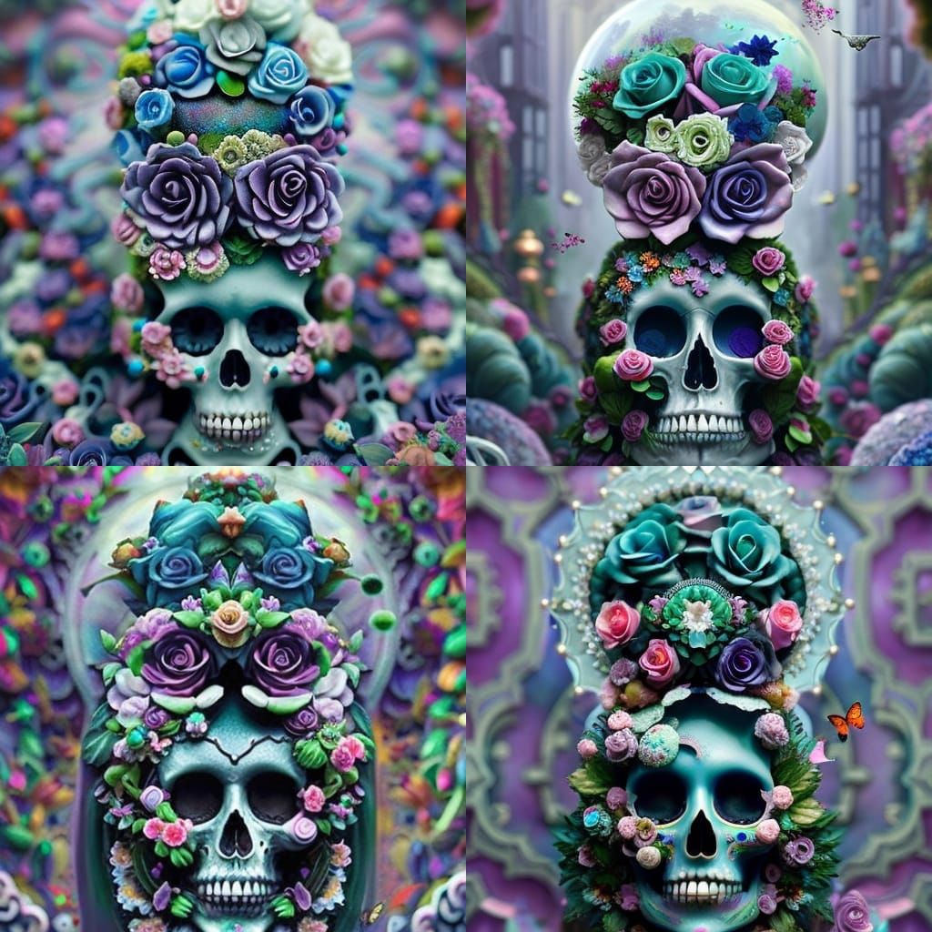 Intricate Sugar Skull in Rococo Steampunk Style