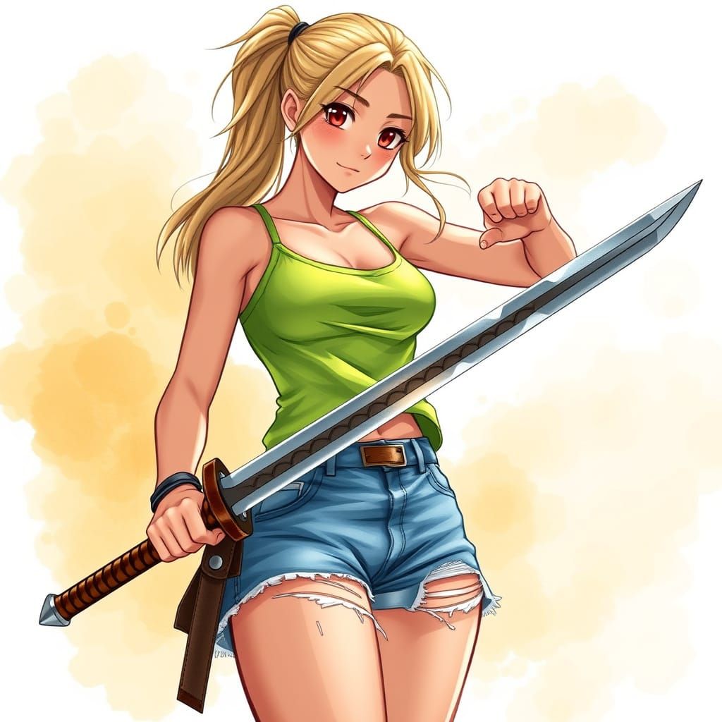 Fantasy Warrior Goddess in Vibrant Anime Style