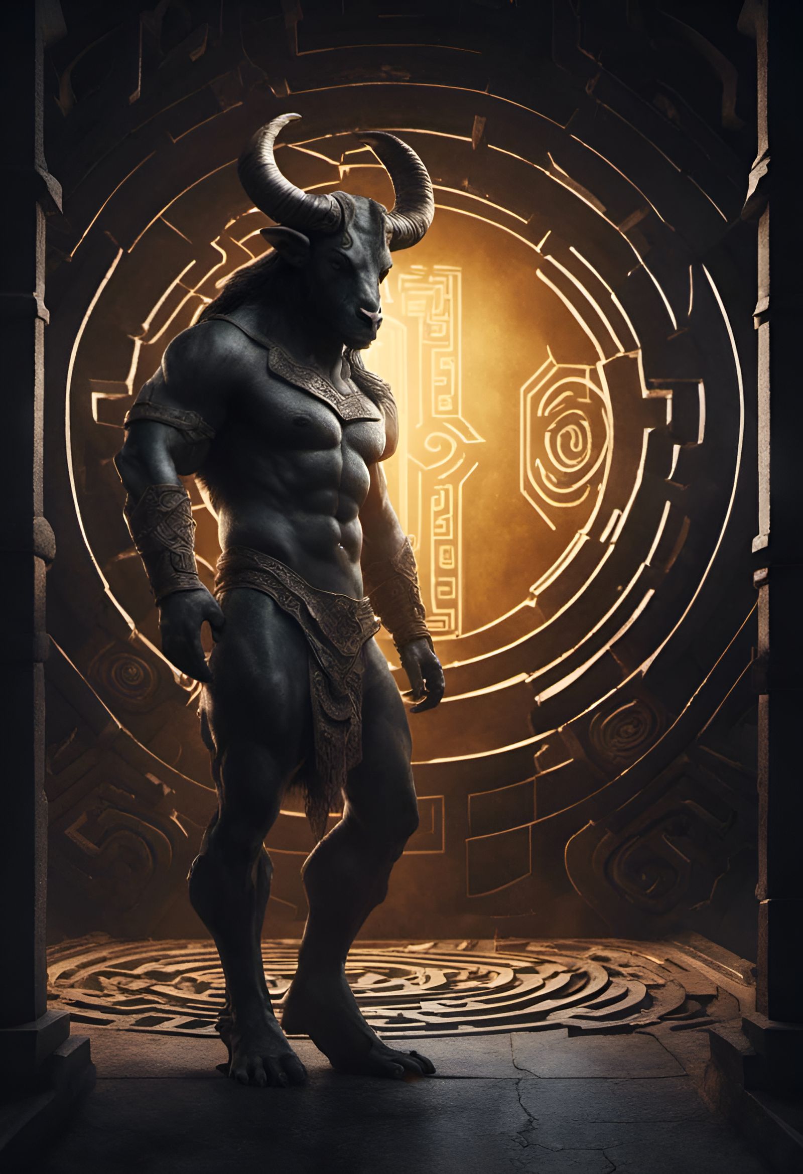 Detailed Minotaur in Labyrinth: Matte Painting