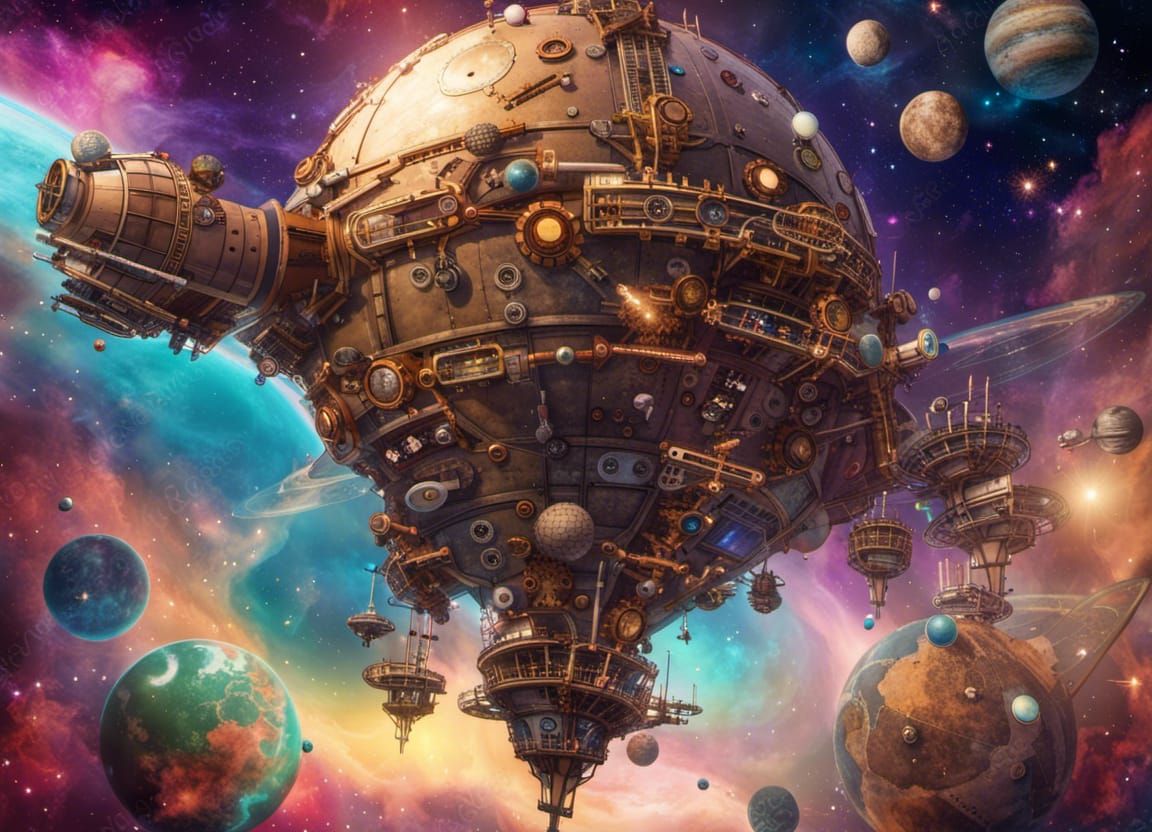 Steampunk Space Kingdom in Cosmic Galaxy