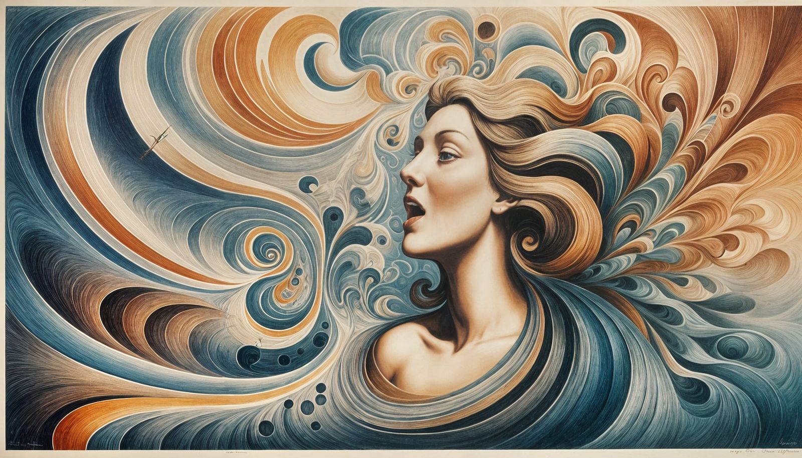 Singing the Duma: Surreal Lithograph with Rainbow Gradients