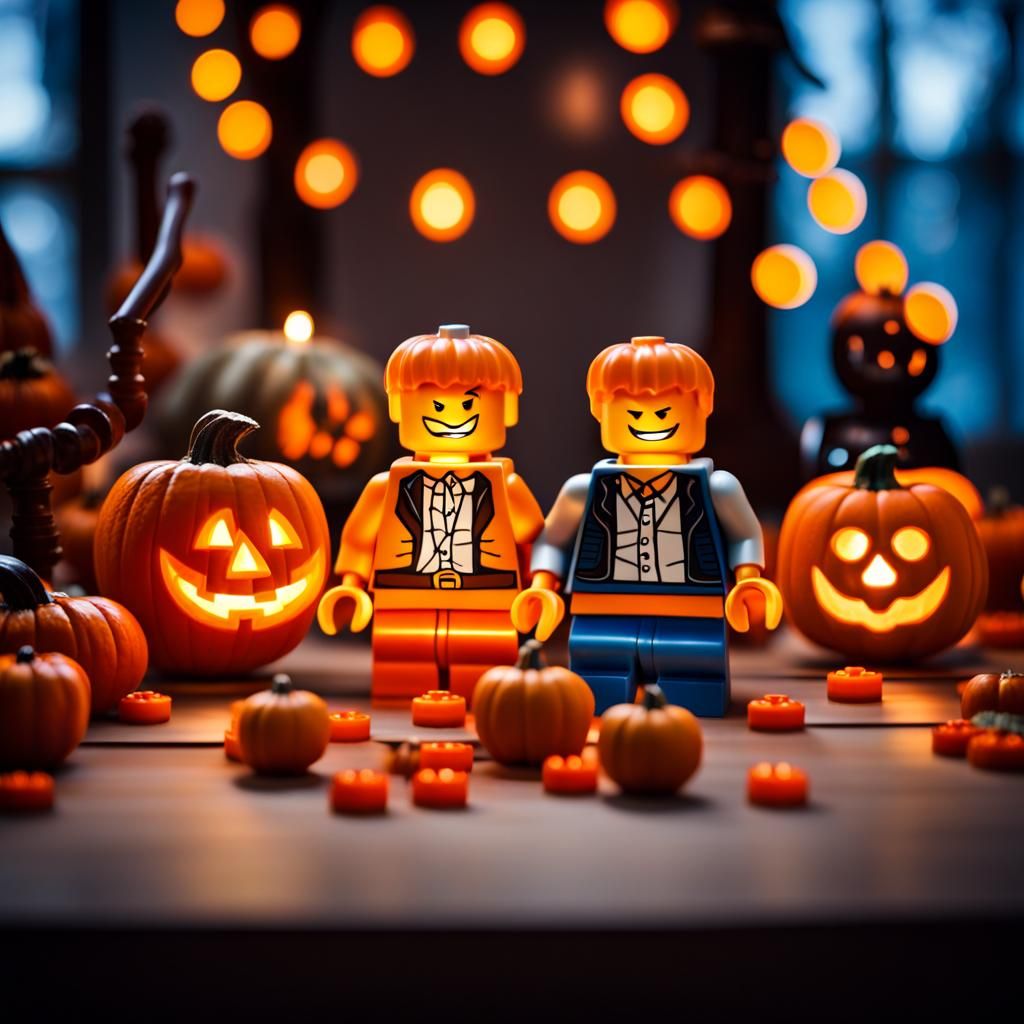 Lego Family's Halloween Pumpkin Carving Scene