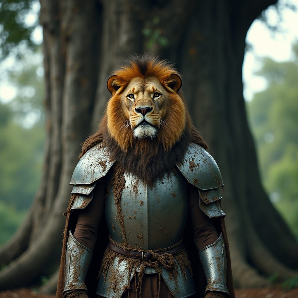 Lion in Plate Armor Guards Ancient Oak