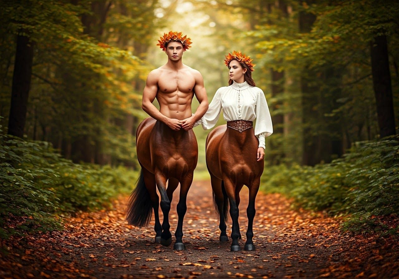 Regal Centaur Couple in Autumn Forest