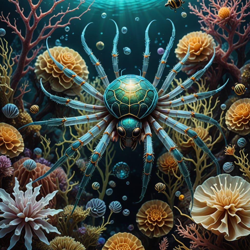 Surreal Oceanic Creature with Bioluminescent Shell and Wings