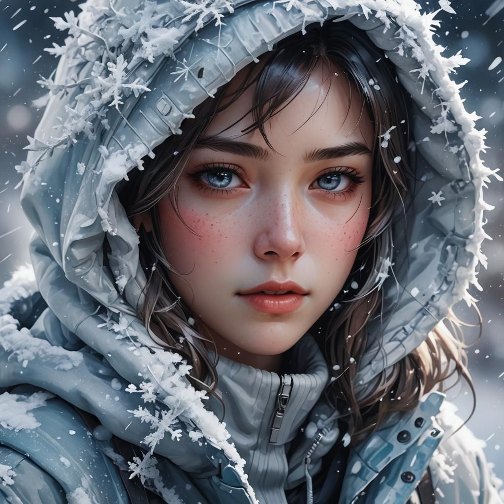 Icy Woman Portrait in Guweiz Digital Art Style