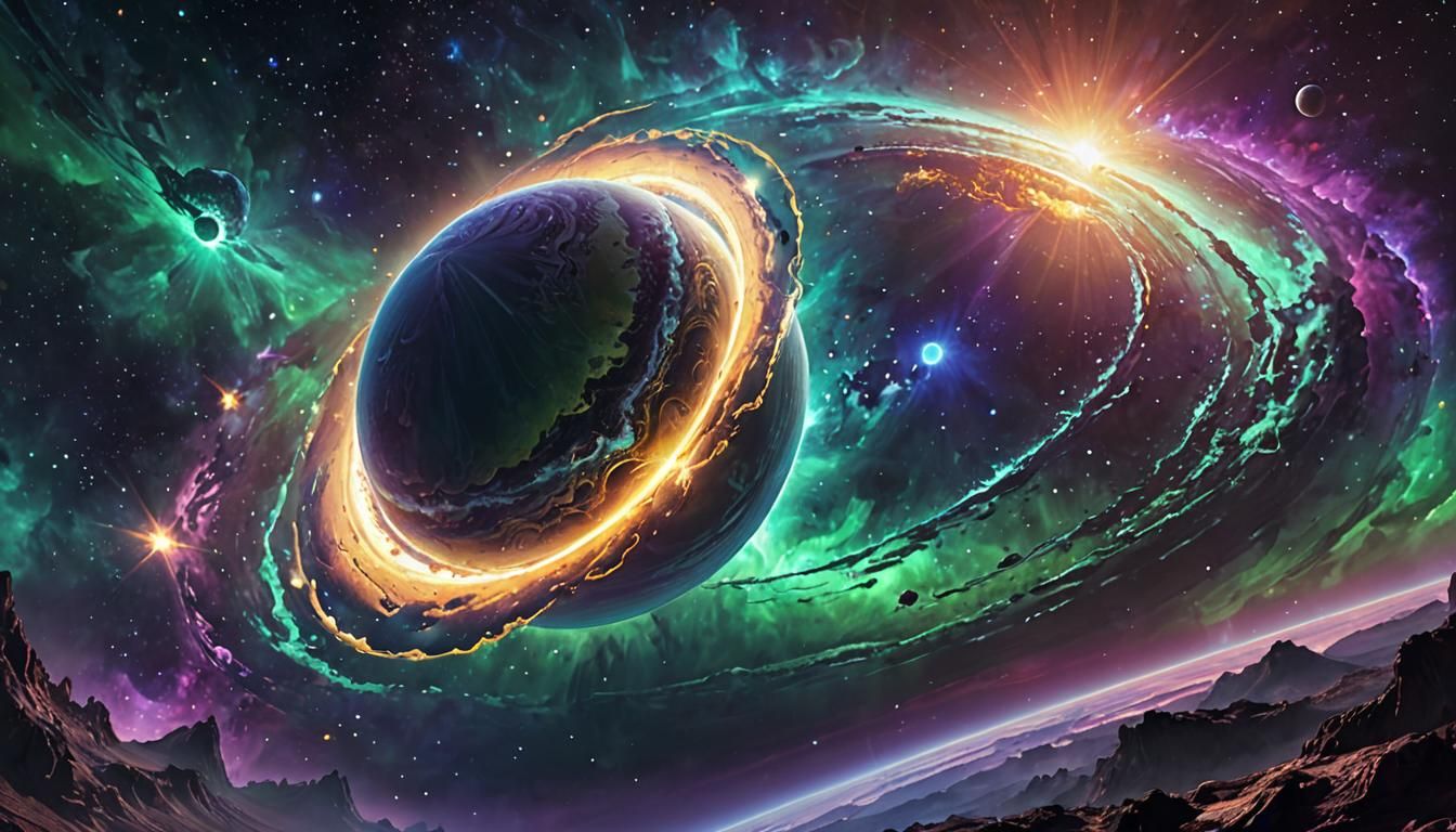 Majestic Ringed World Concept Art in Metallic Sheen