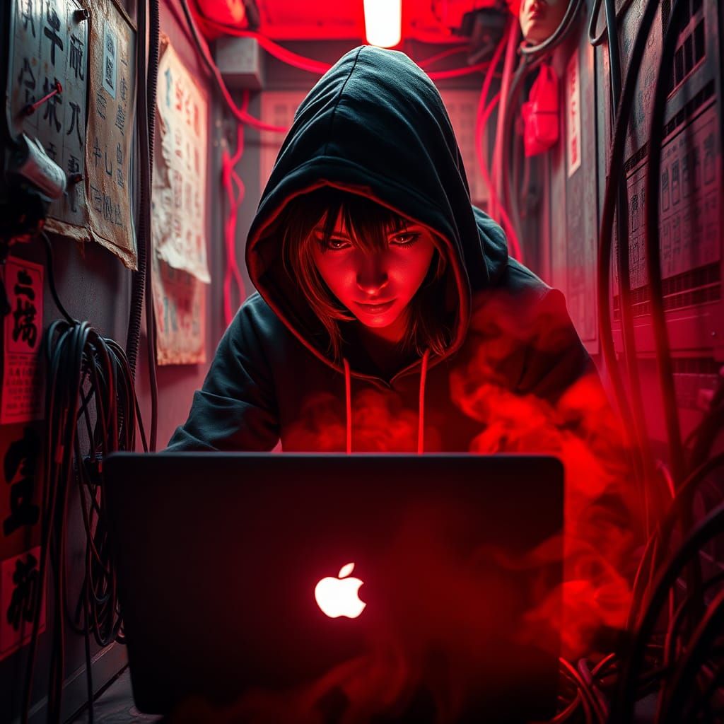 Female Hacker in Dystopian Japan: Cyberpunk Concept Art