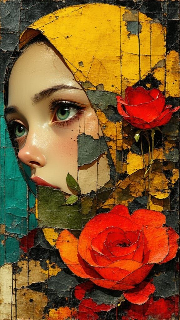 Hijab Woman Concealed by Roses: Expressionist Style