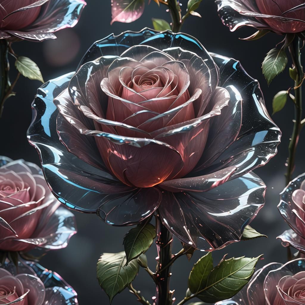 Glass Rose with Transparent Petals in Fantasy Style